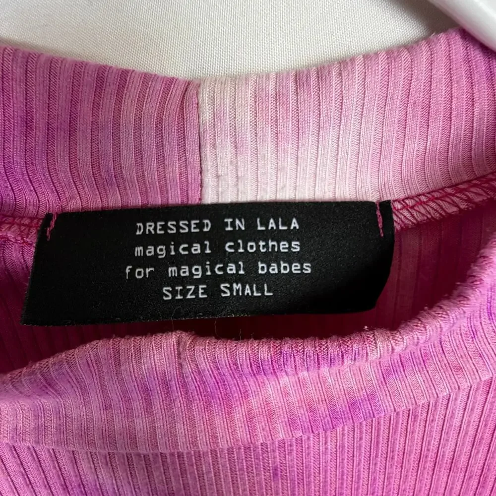 Dressed in Lala Ribbed Ozzy T-Shirt Maxi Dress Women Size S Pink Skies Tie Dye